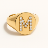 "M" 9ct yellow gold diamond set initial M signet ring